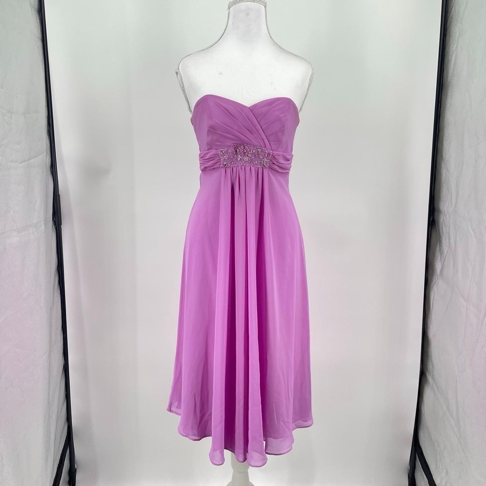Vintage Y2K Beaded Formal Fairy Midi Dress Floral Purple 2 XS Whimsy Glam Event